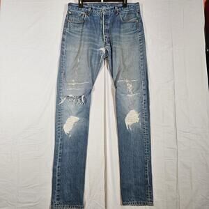 Vintage Levis 501XX Jeans Mens 33x36 Blue Medium Wash Distressed Button Fly USA